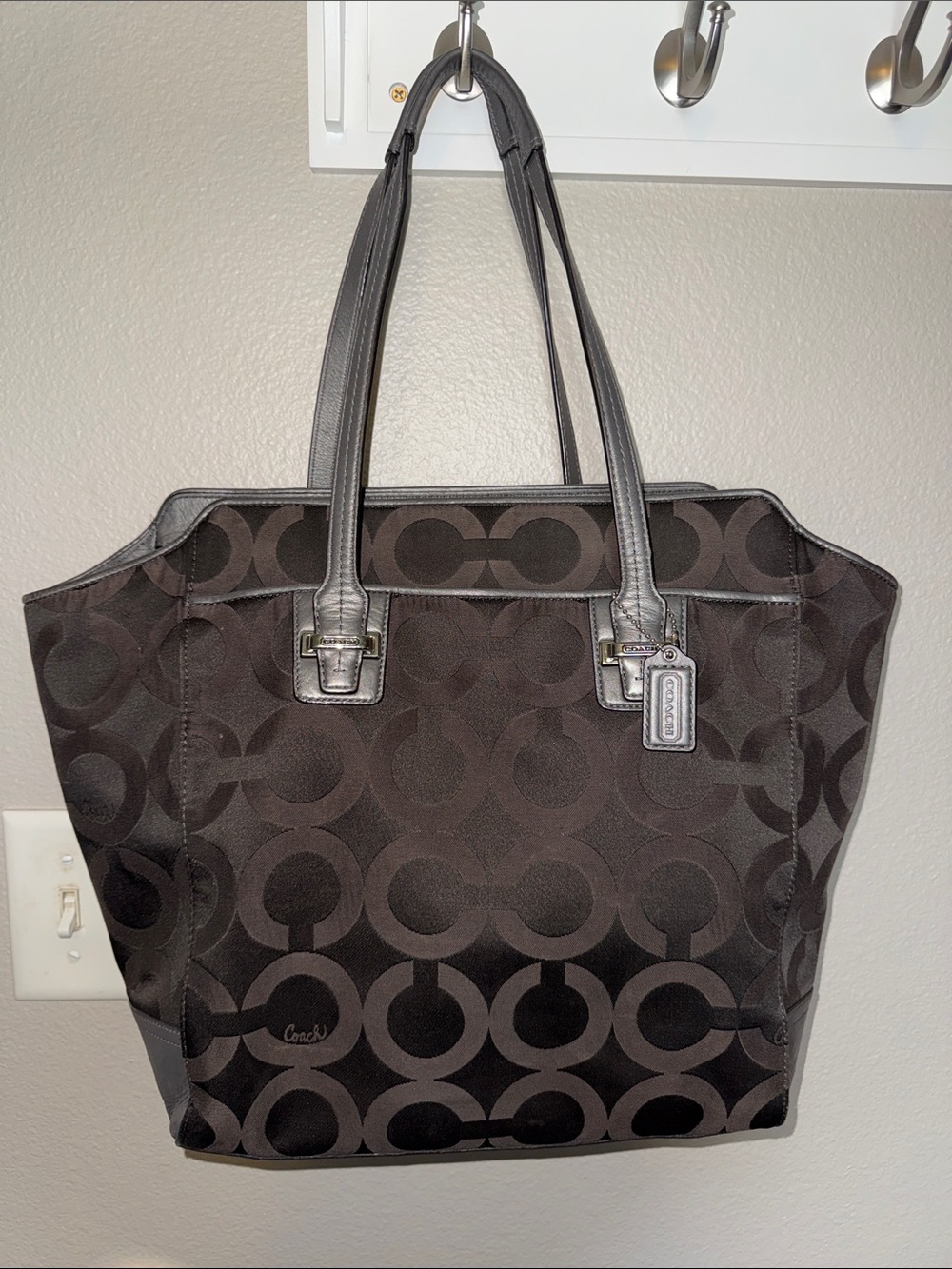 Coach Silver and Dark Gray Signature Tote